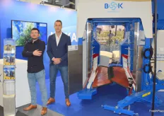 Aleksandar Mihaljovic and Marko Kokanovic from BSK with a harvest machine for soft fruit